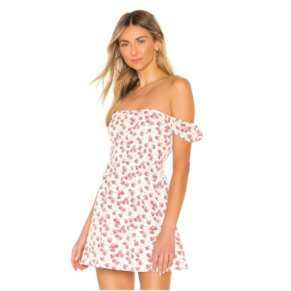 REVOLVE Superdown Heidi Mini Dress Floral Off The Shoulder Smocked Fit and Flare